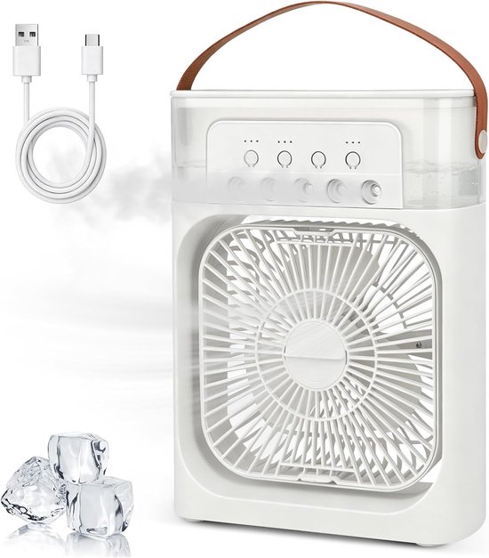 4-in-1-mini-klimagerät Mit Wasserdiffusor, 3 Geschwindigkeitsstufen, Timer, 7 Led-leuchten, Leise Und Tragbar Für Zuhause, Schlafzimmer Und Büro