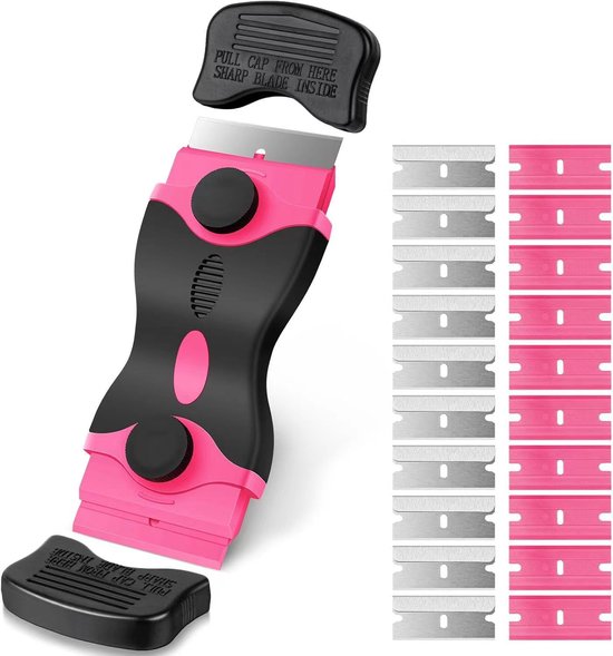 Doppelseitiger Rasierklingenschaber – Reinigungsschaber Mit 20 Klingen, Für Glas, Aufkleber, Farbe Und Klebstoff (pink)