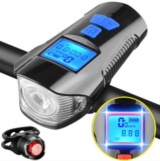 Nachtfahrradlicht, Fahrradtaschenlampe, Leistungsstarker Scheinwerfer, Wasserdicht, Usb-aufladbar, Mit Hupe Und Tachometer