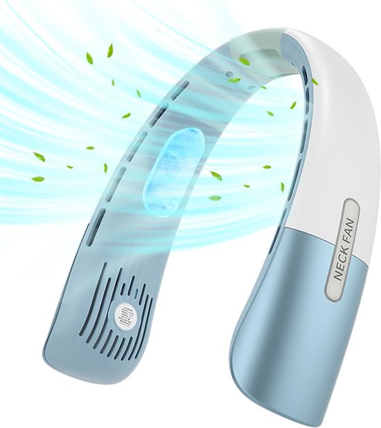 Tragbarer Nackenventilator，5 Geschwindigkeitsstufen，wiederaufladbarer Usb-ventilator Mit Led-anzeige，kopfhörerdesign Für Damen Und Herren，blau