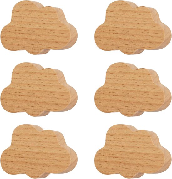 6 Wolkenförmige Holzknöpfe, Einlochige Holzgriffe, Hölzerne Schranktürknöpfe Mit Schrauben, Geeignet Für Kommoden