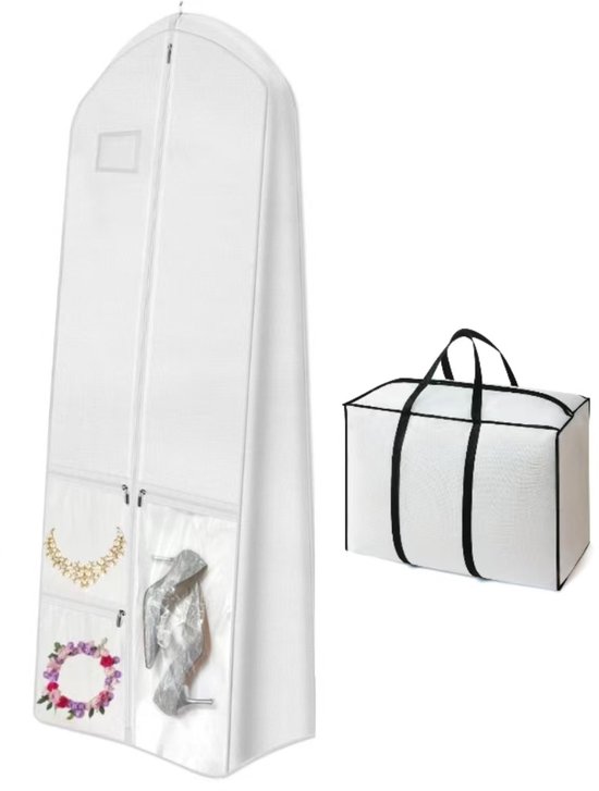 Schutzhülle Für Brautkleider (60 X 40 X 180 Cm) – Faltbar, 3 Taschen, Staubabweisend, Geeignet Für Abendkleider