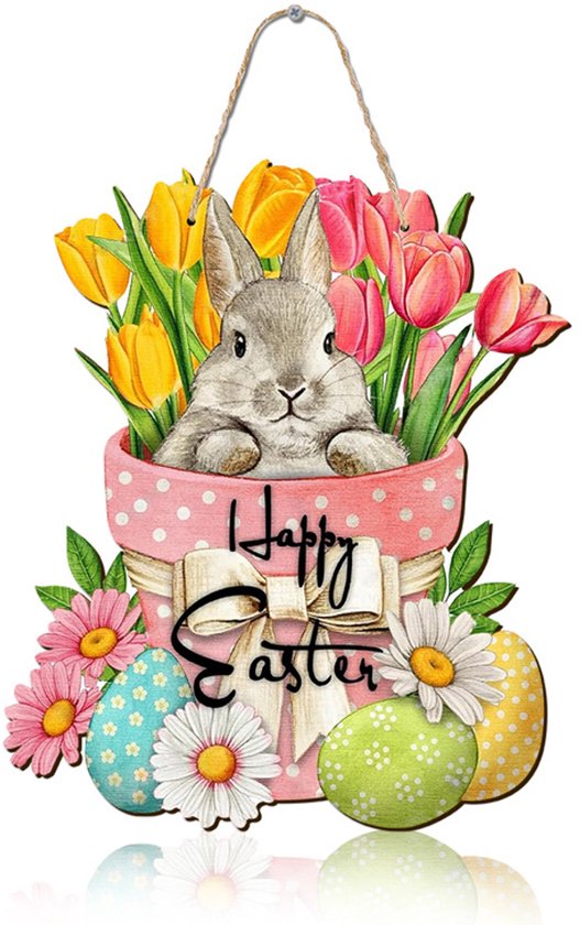 5 Türschilder Für Frohe Ostern – Hase Und Ei Aus Holz, Blumendekoration, Rustikal