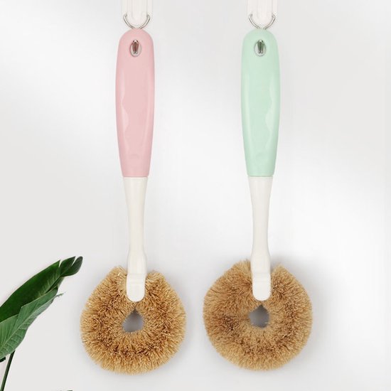 2-teiliges Haushaltsreinigungsbürsten-set, Geschirrspülbürste Mit Griff, Spülbürste Für Töpfe Und Pfannen (grün, Rosa)