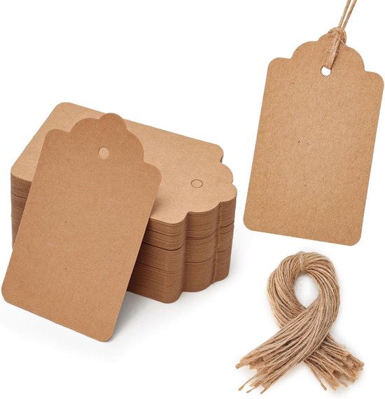 100 Geschenkanhänger Aus Kraftpapier, Rechteckig Mit Juteschnur Für Hochzeitsgeschenke