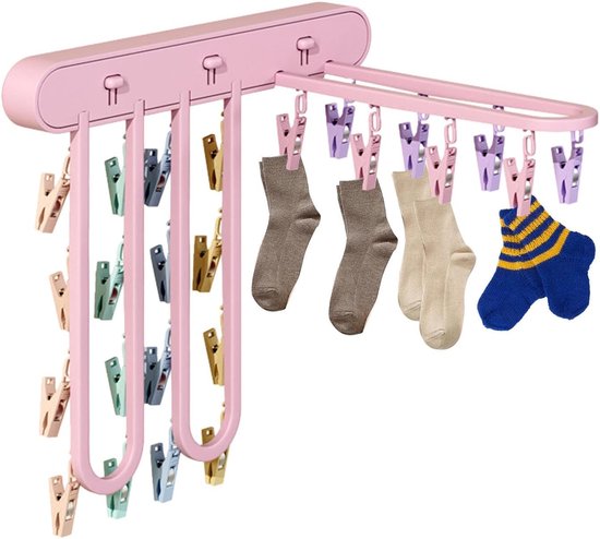 Tragbarer Sockenhalter，faltbarer Wandhalter Für Kleidung，unterwäscheaufhänger Für Reisen，winddichte Sockenclips Mit Wasserablauf，rosa