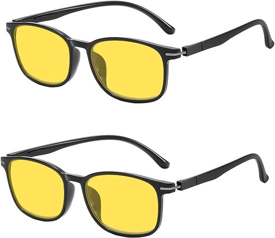 2er-pack Nachtfahrbrillen Mit Gelben Gläsern Für Damen，blendschutz Für Nacht，stylisches Quadratisches Gestell