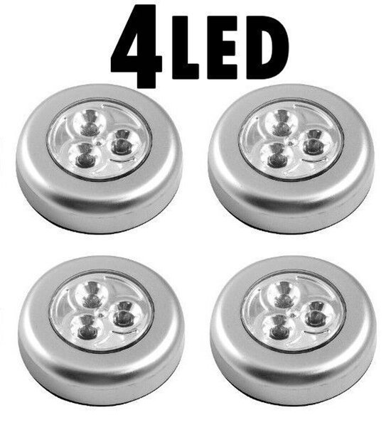 4-teilige, Batteriebetriebene, Selbstklebende Led-lampe Mit Druckknopf