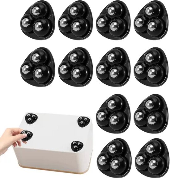 12 Möbelrollen，360°-schwenkrollen，selbstklebende Möbelrollen，tragbare Möbelrollen，3 Rollen，schwarz