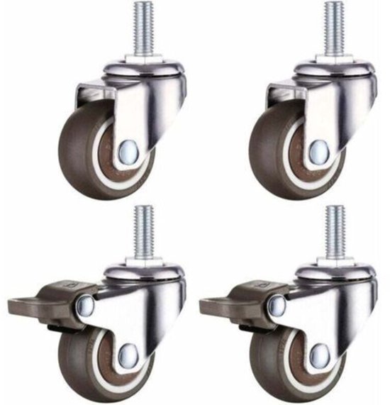 Schwerlast-lenkrollen Mit M8-gewindestangen，1,5 Zoll，gewindedurchmesser: 8 Mm，länge: 20 Mm，2 Mit Bremsen + 2 Ohne Bremsen