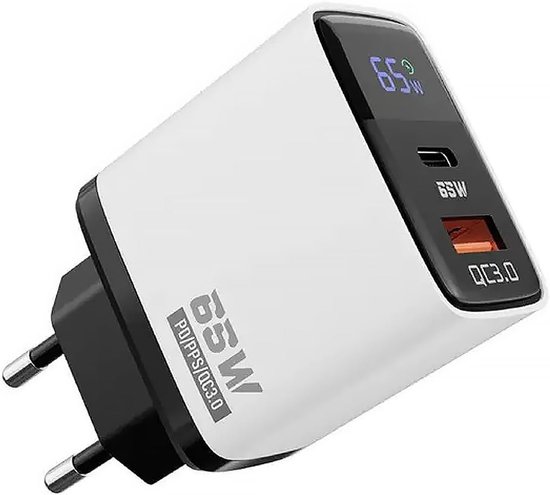Usb-c-ladegerät 65 W，2-port-gan-schnellladeadapter Mit Led-anzeige，pps- Und Pd-schnellladegerät，geeignet Für Iphone 17/16/15