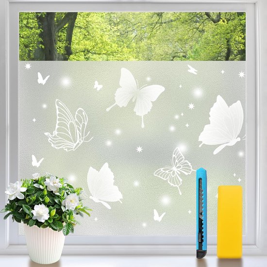 Selbstklebende Sichtschutzfolie Für Fenster，44,5 X 200 Cm，matte Verdunkelungsfolie Mit Schmetterlingsmuster，lichtdurchlässig Und Dekorativ