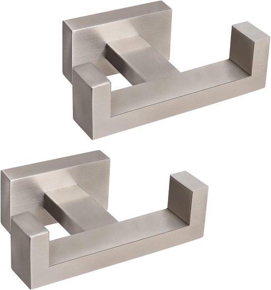 Doppelhandtuchhaken，quadratischer Bademantel-handtuchhalter Aus Edelstahl 304，rostfreier Doppelkleiderhaken，2er-pack (gebürstetes Nickel)