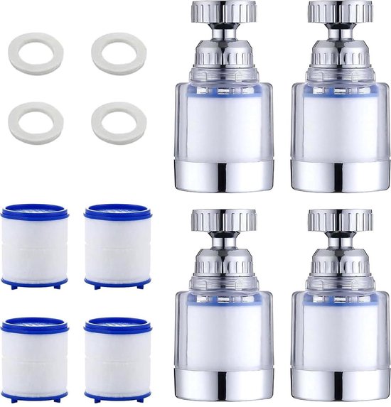 4-teiliges Wasserfilter-entkalkungsset Für Wasserhähne – Schwenkbarer Wasserhahnfilter – Transparent – Für Küche, Bad Und Waschbecken