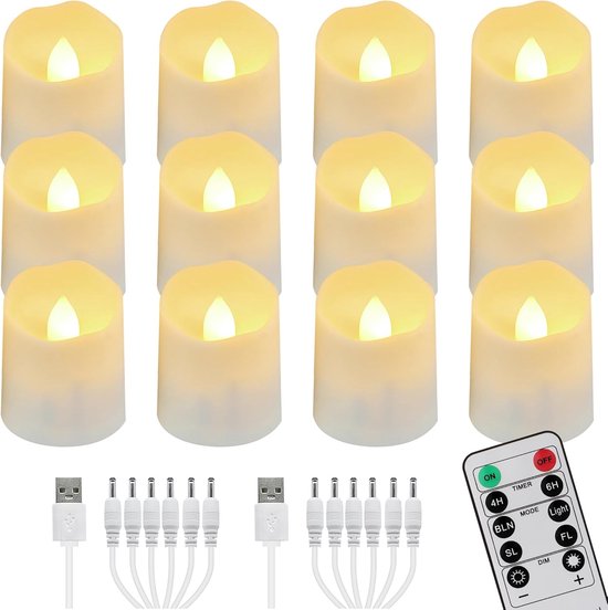 Wiederaufladbare Teelichter – Led-teelichter – Timer – Dimmbar – 12er-set