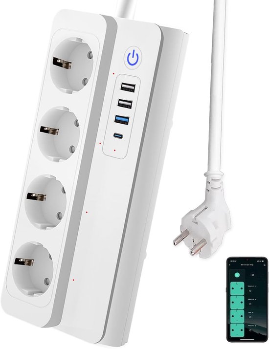 Intelligente Steckdosenleiste 3.0 Mit 4 Ac-steckdosen, 1 Usb-c-schnellladegerät (pd 20 W) Und 3 Usb-a-anschlüssen (16 A).