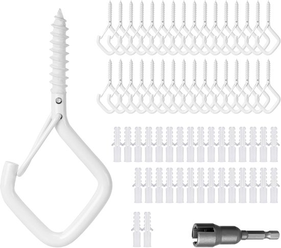 40 Stück Schraubhaken Mit Sicherheitsverriegelung，deckenhaken Aus Edelstahl，multifunktionales Deckenhaken-set Aus Metall，lichterketten (weiß)