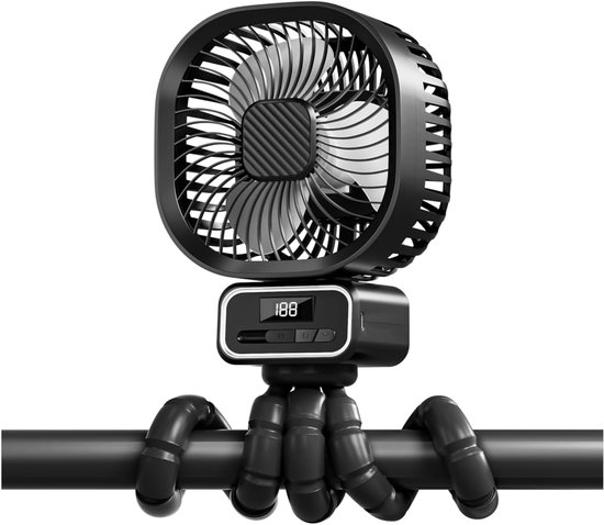 Kinderwagenventilator，5000 Mah，3 Geschwindigkeitsstufen，270°-drehung，usb-anschluss，mit Abnehmbarem Ständer Und Led-beleuchtung，schwarz