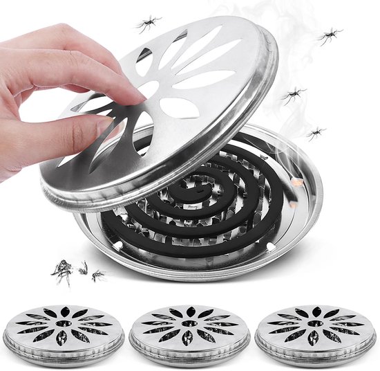 Set Mit 4 Spiralförmigen Räucherstäbchenhaltern Aus Edelstahl Mit Belüftungsdeckel (ø 15 Cm)