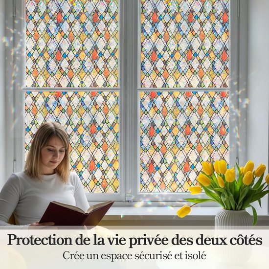 Verdunkelungsfolie Mit Regenbogeneffekt Und Farbigem Adermuster Im Rautendesign，45 X 200 Cm