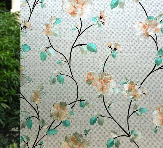 Fensterfolie，30 X 200 Cm，dekorative Sichtschutzfolie，milchglas Mit Jasminblüten- Und Buntglas-design