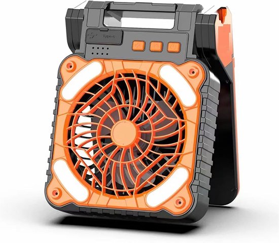 Solarbetriebener Campingventilator Mit Eingebautem 7800 Mah Akku，dualer Stromversorgung，tragbarer Ventilator Mit Timer Und Led-beleuchtung，orange