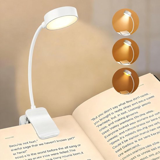Leselampe，tragbare Klemm-leselampe，um 360° Drehbarer Hals，3 Farbtemperaturen Und Dimmfunktion，schreibtisch Oder Sofa (weiß)
