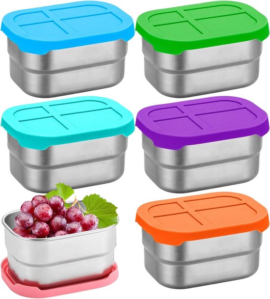 12-teiliges Snackbox-set Aus Edelstahl，auslaufsichere Vorratsdosen (240 Ml)，silikondeckel Für Schule Und Kita