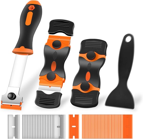 4-teiliger Rasierklingenschaber，premium-reinigungsschaber Mit 20 Rasierklingen Aus Metall Und Kunststoff，farbentfernung (orange)