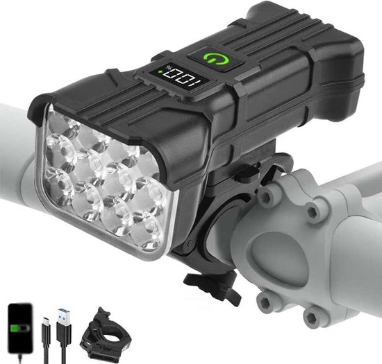 Superhelle Fahrradlampe, Geeignet Für Nachtfahrten, Fahrradscheinwerfer Mit Batterieanzeige Und Usb-ladefunktion.