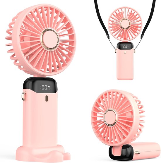 Tragbarer Handventilator，4200-mah-usb-ventilator Mit Led-anzeige，3-in-1-hand-/nacken-/tischventilator，90° Verstellbar Und Faltbar，(pink)