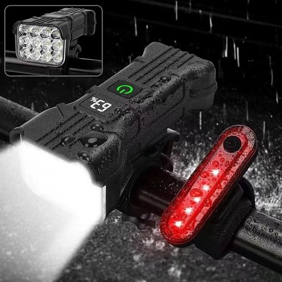 Fahrradlampe Mit 12 Leds，geeignet Für Vorder- Und Rücklicht，wasserdicht (ip65)，1800 Mah，9500 Lumen，6 + 5 Leuchtmodi