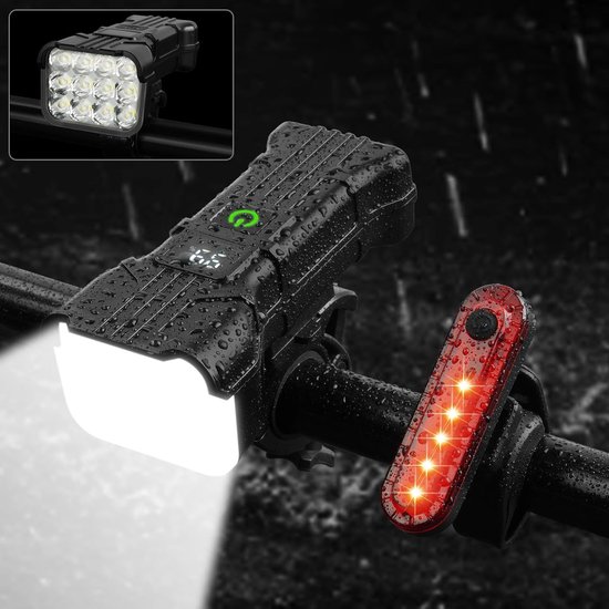 Fahrradlampe Mit 12 Leds，wiederaufladbar Und Wasserdicht，1800 Mah，9500 Lumen，fahrradlampe Mit 6 + 5 Modi，vorder- Und Rücklicht