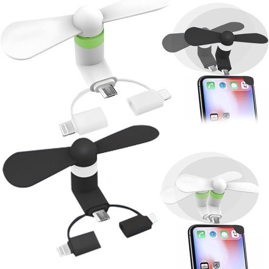 2 Stück 3-in-1 Usb-lüfter，geeignet Für Mobiltelefone，micro-usb-/typ-c-/lightning-anschlüsse