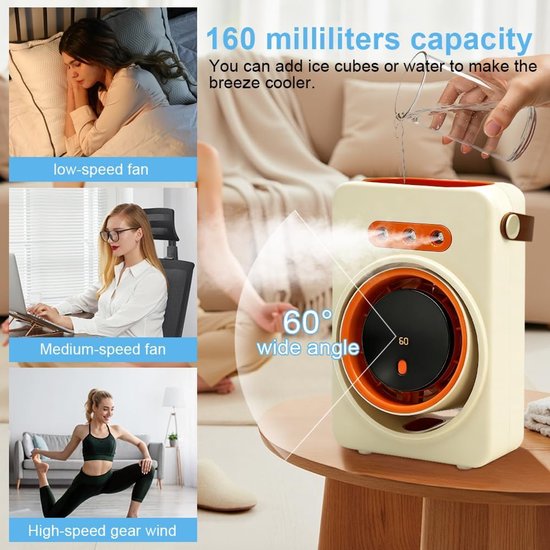 Mobile Mini-klimaanlage, Tragbarer, Wassergekühlter, Leiser Ventilator, Usb-wasserluftkühler, Wiederaufladbarer Akku