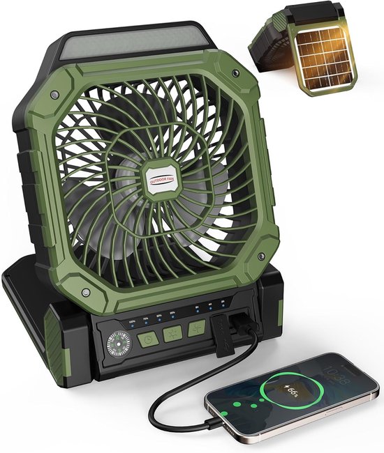 Solarventilator Mit Akku，4 Helligkeitsstufen + 3 Led-taschenlampen，mit Fernbedienung Und Timer (2/4/8 Std.)，usb-c/solarbetrieb