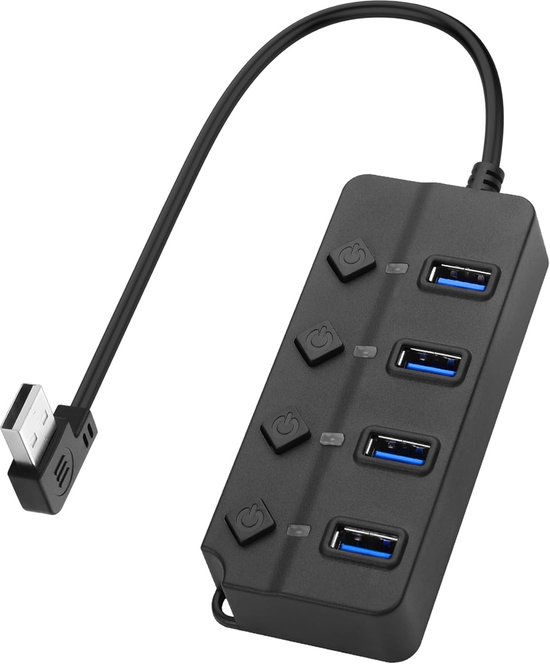 Usb-hub/splitter Mit 90-grad-winkel，usb 2.0 Datenhub Mit Separatem Ein-/ausschalter，dc 5,5 2,1 Stromanschluss，0,3 Meter)