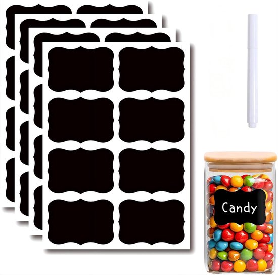 30 Wiederverwendbare，selbstklebende Etiketten Im Schiefer-look，einfach Anzubringen Und Zu Entfernen，geeignet Für Gläser，inklusive Weißem Stift
