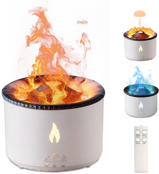 300-ml-aromatherapie-diffusor Mit Vulkanflammeneffekt – 2 Dampfmodi, Fernbedienung, Design