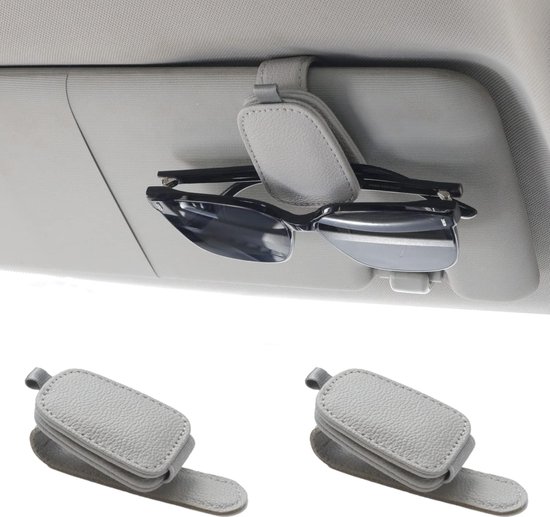 Sonnenbrillenhalter Fürs Auto, Magnetischer Sonnenbrillenhalter Aus Leder Mit Ticketclip, Autodeckelzubehör, 2er-pack (silbergrau)