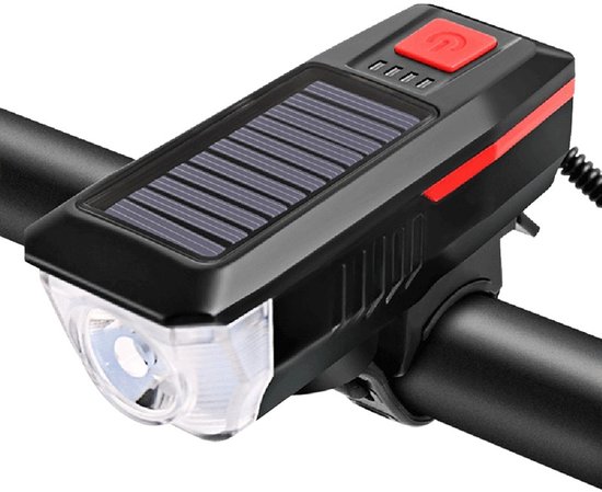 Solarbetriebener Fahrradscheinwerfer Mit 3 Led-beleuchtungsmodi，wasserdichter Klingel Und Usb-ladefunktion