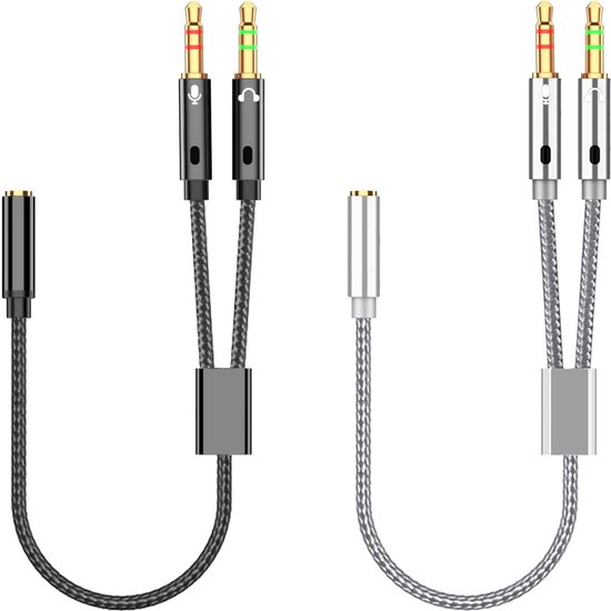 2-teiliger Kopfhörer-splitter Für Computer，3,5-mm-buchse Auf 2 X 3,5-mm-stecker，smartphone-headset-zu-pc-adapter (schwarz，silber)