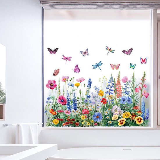 Fensterfolie，botanisches Blumenmuster，kein Klebstoff Erforderlich，geeignet Für Wohnzimmer