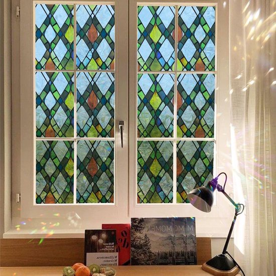 Fensterfolie，farbenfrohe Geometrische Sichtschutzfolie，selbstklebende Fensteraufkleber Für Wohnzimmer，43 X 200 Cm