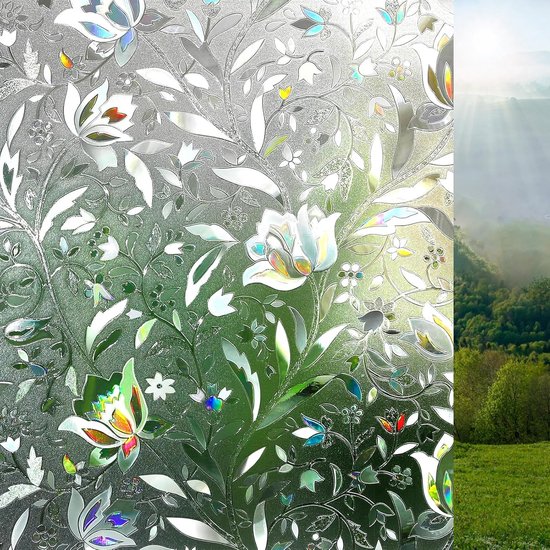3d-regenbogen-sichtschutzfolie，blickdichte Fensterfolie，blumen- Und Tulpenmotiv Für Büro Und Wohnzimmer