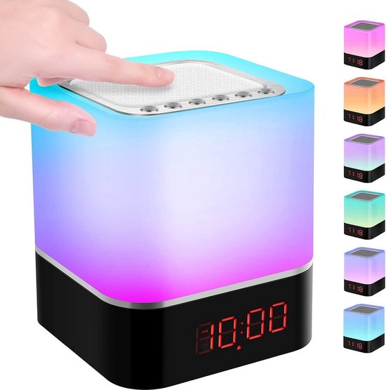Bluetooth-lautsprecher-wecker – Led-nachttischlampe – Dimmbar Per Berührung – 7 Farben