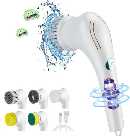 Elektrische，kabellose Reinigungsbürste，360° Drehbar，5 Austauschbare Bürstenköpfe，ipx7 Wasserdicht