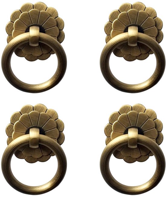 Antike Messingringgriffe – Vintage-möbelbeschläge – 4-teilig – Antikbronze