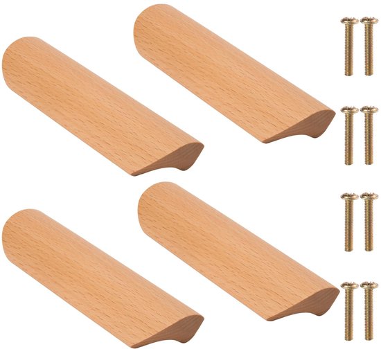 Dailygoods，schrankgriffe Aus Holz，4-teiliges Set，96 Mm Lochabstand，geeignet Für Schranktüren Und Schubladen，buche/holz