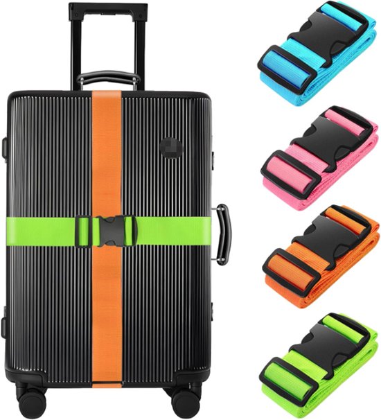 4 Koffergurte，zusätzliche Taschenbefestigung，hochwertiges Reiseaccessoire Zum Verschließen Von Reisetaschen (blau + Orange + Rosa + Grün)
